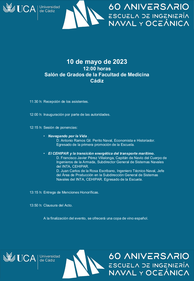 Acto conmemorativo en Cádiz del 60 aniversario de la Escuela de Ingeniería Naval y Oceánica